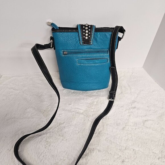P&G Turquoise Faux Leather Western Bling Rhinestone Crossbody Bag - Picture 7 of 16